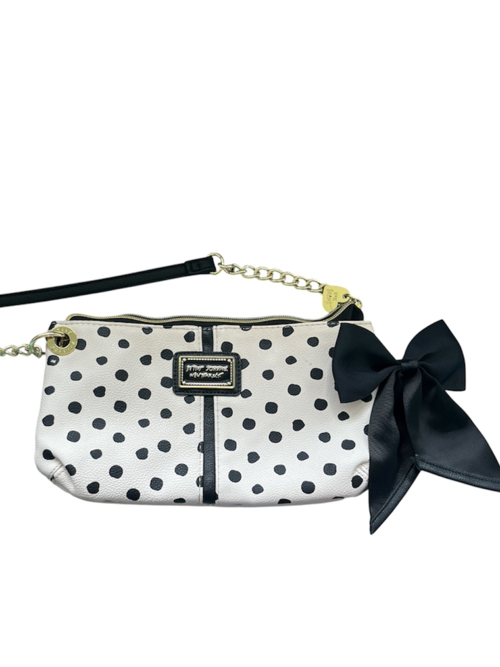 Betsey Johnson Polka Dot Crossbody Bag with Bow Accent - Black & White
